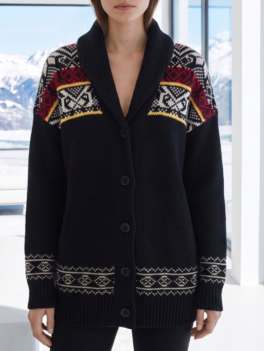 $355 THE KOOPLES 100% wood Fairisle cardigan sweater L